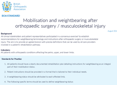 BOAST - Mobilisation and weightbearing after orthopaedic surgery / musculoskeletal injury image